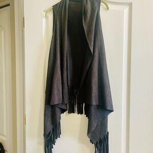Umgee Black Suede-Look Fringe Vest